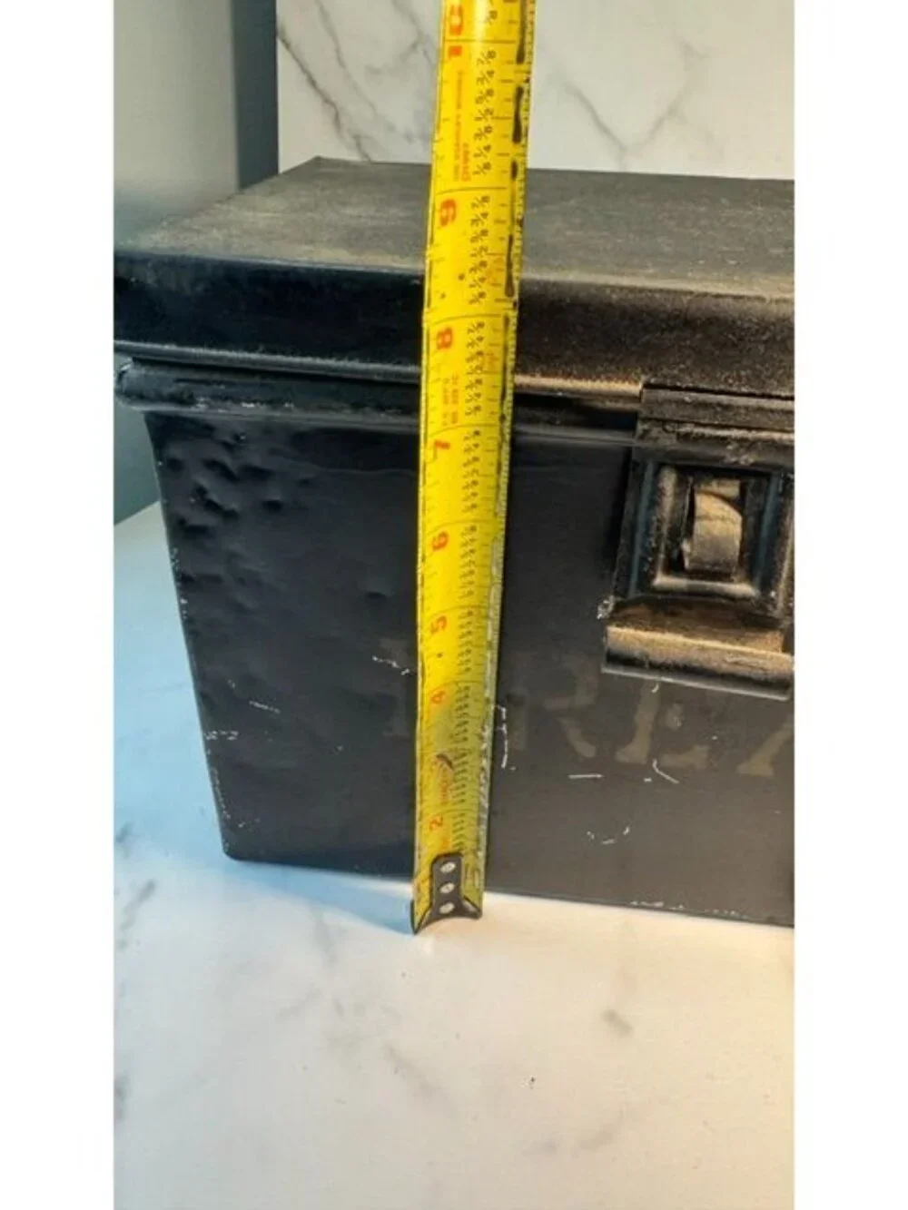 Vintage black tin metal box